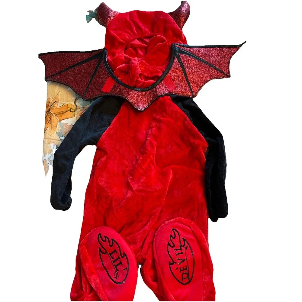 Spirit‎ Halloween Devil Baby Costume 3 Pc Sz 0-6 M Costume Jumpsuit Cap Wings